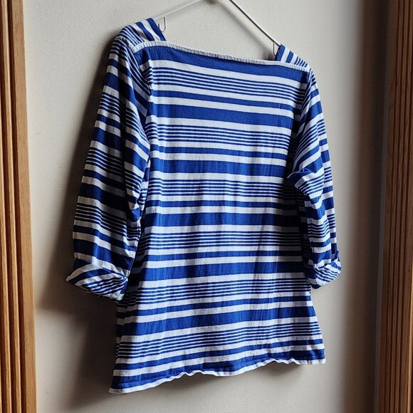 Talbots Blue/White Striped Square Neck Shirt Size X - Picture 13 of 15